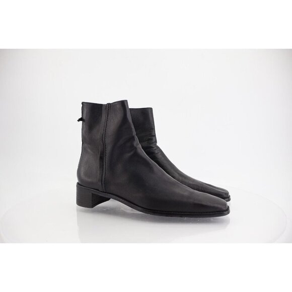 Stuart Weitzman Shoes - Stuart Weitzman Women Boot SZ 9.5 N Black Leather Square Toe Block Heel 90s Y2K